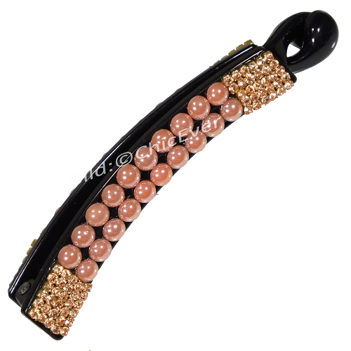 Haarspange Bananenspange Strass & Acryl Haarschmuck lachsrosa schwarz 6319a - zum Schließen ins Bild klicken